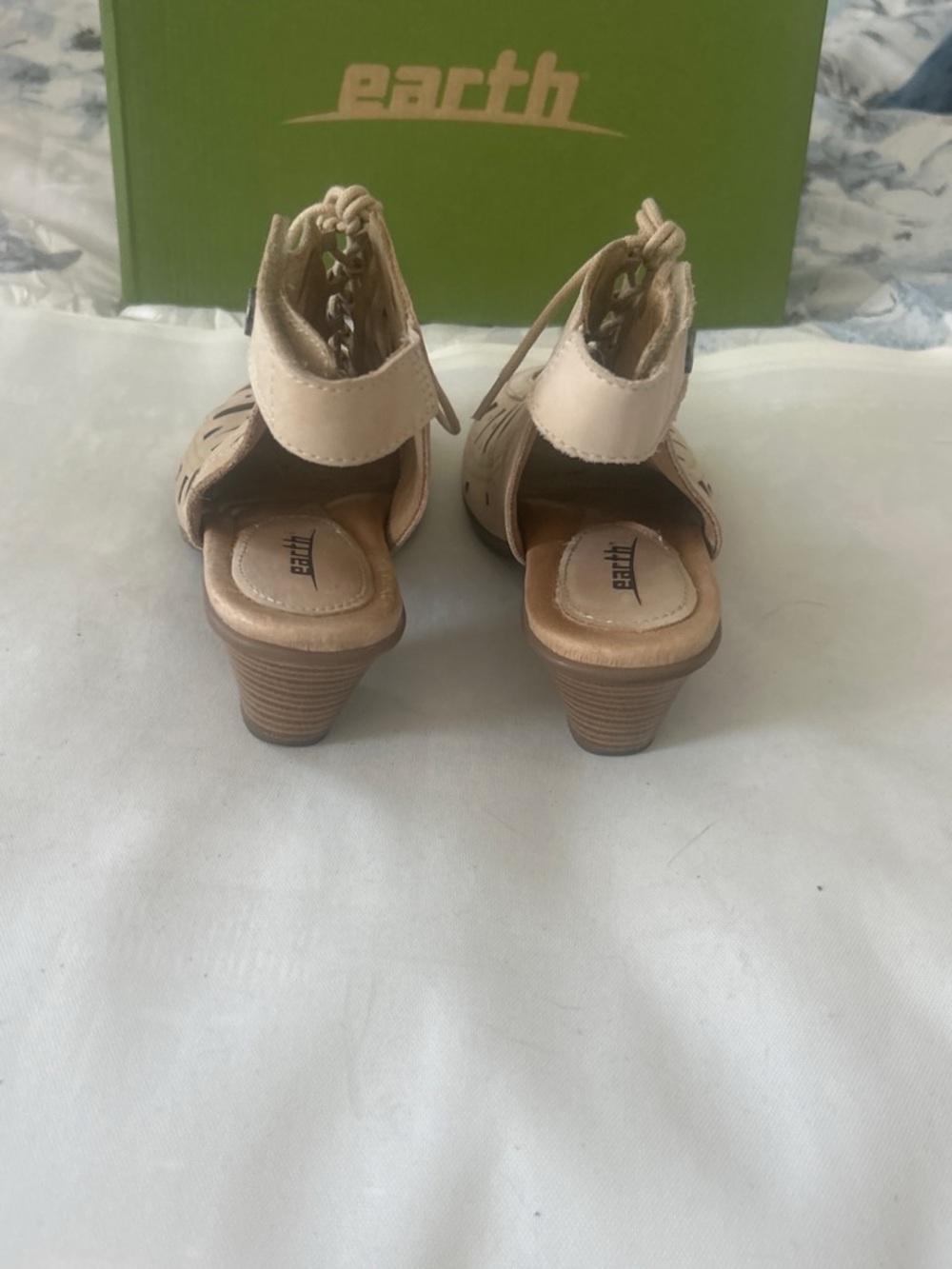 Earth Beige Lace-Up Cutout Heeled Sandals - Picture 3 of 4